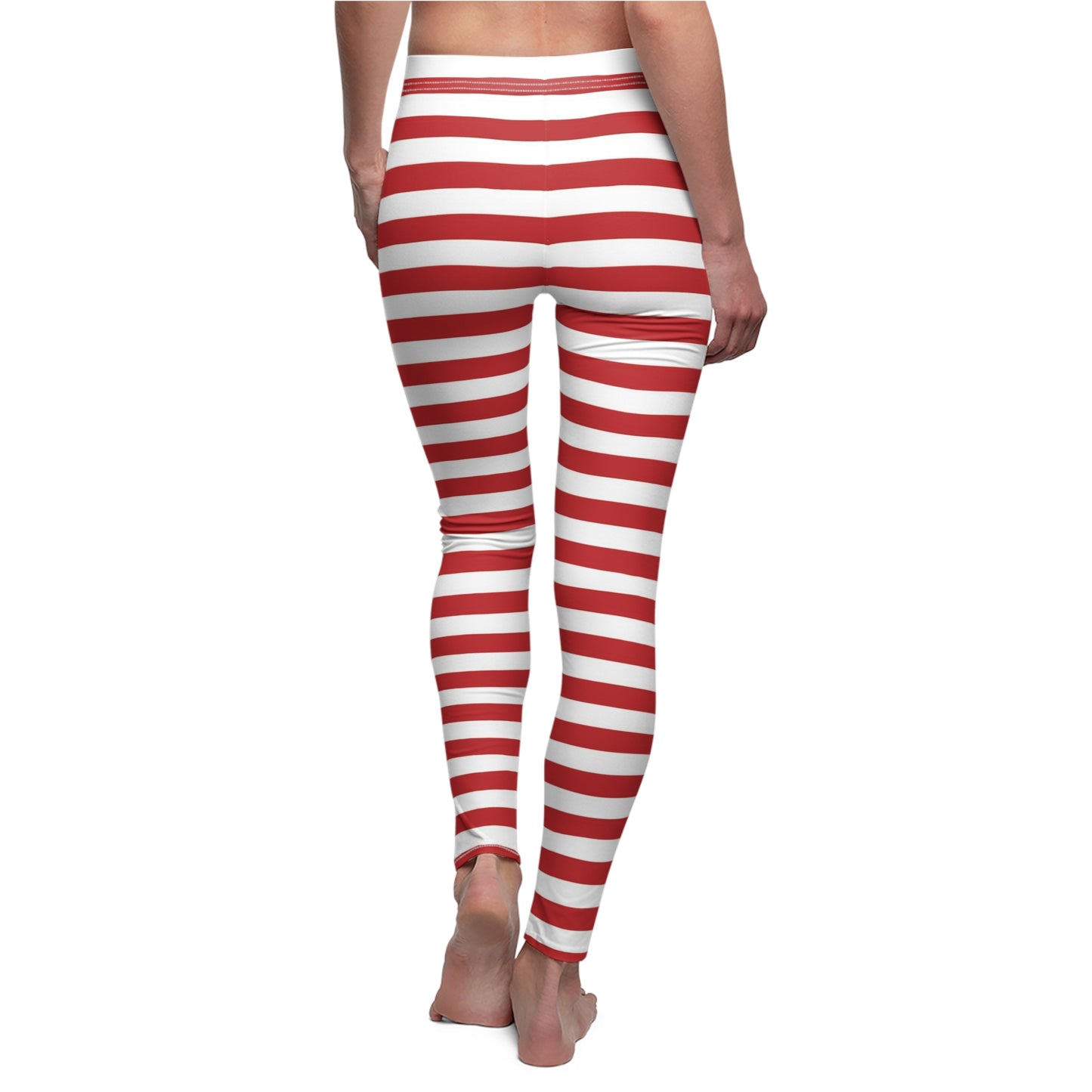 Red White Horizontal Striped Womens Leggings Yoga Pants - Saiko Studio