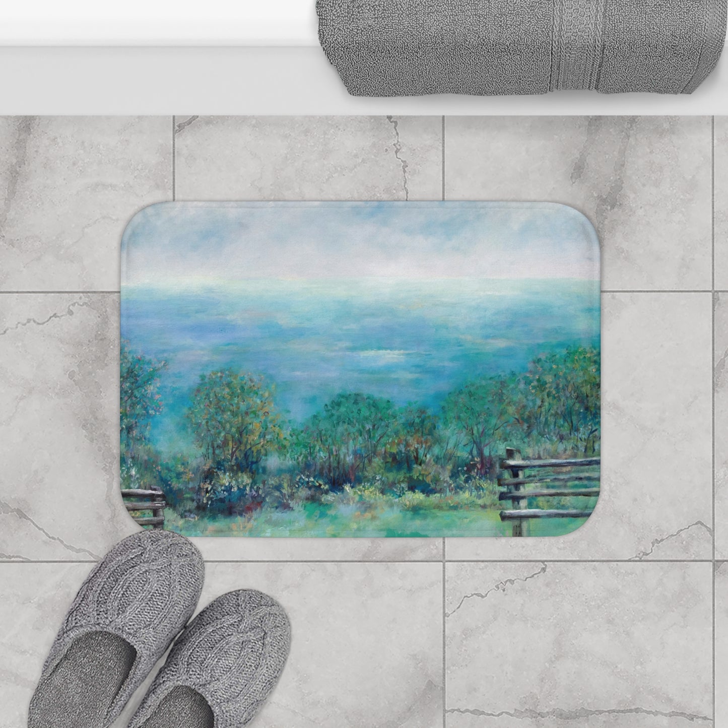 Mountain Landscape Memory Foam Non Slip Bath Mat - Roaring Gap - Leslie Karpinski
