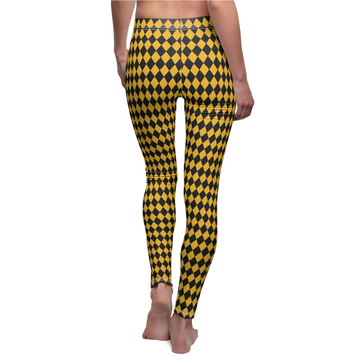 Yellow Black Harlequin Diamond Womens Leggings Yoga Stretch Pants - Saiko Studio