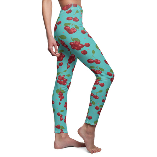 Cherry Print Womens Long Leggings Fruit Stretch Yoga Pants - Saiko Studio