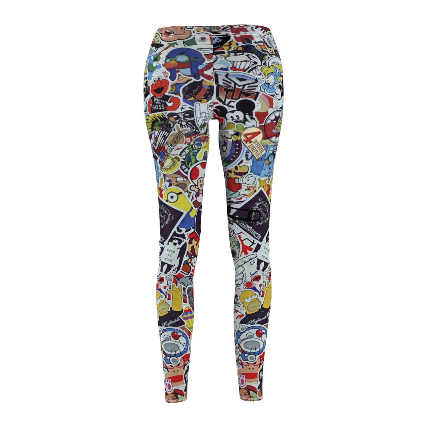 Cartoon Comic Stickerbomb Logo Womens Leggings Yoga Stretch Pants - Saiko Studio