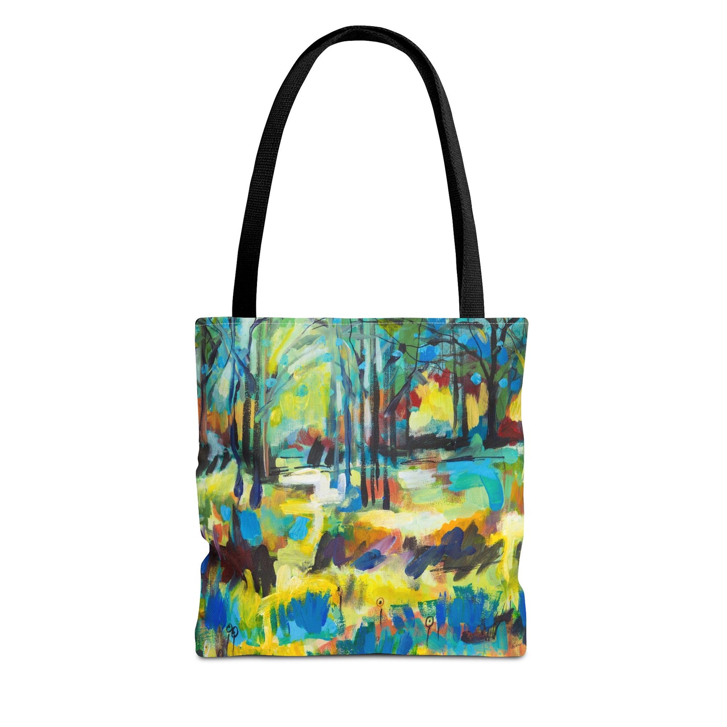 Tree Landscape Art Tote Bag Canvas Shopping Bag - Color Blast Through Trees by Leslie Karpinski