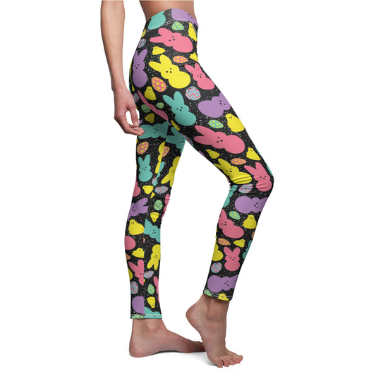 Black Easter Peeps Bunny Womens Leggings - Saiko Studio