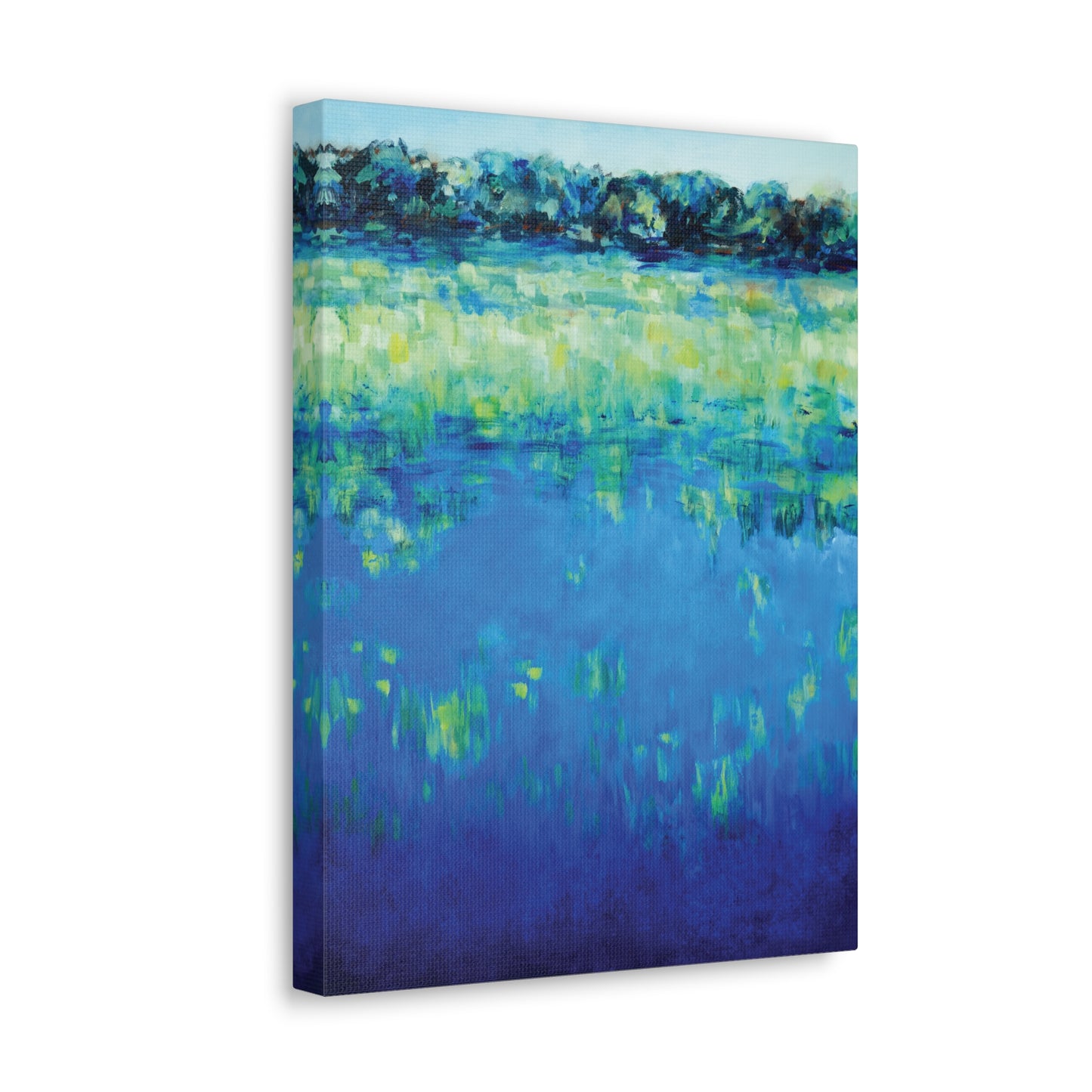 Waterscape Blue Green Canvas Art Nature Water Painting - Waters Edge 1 by Leslie Karpinski