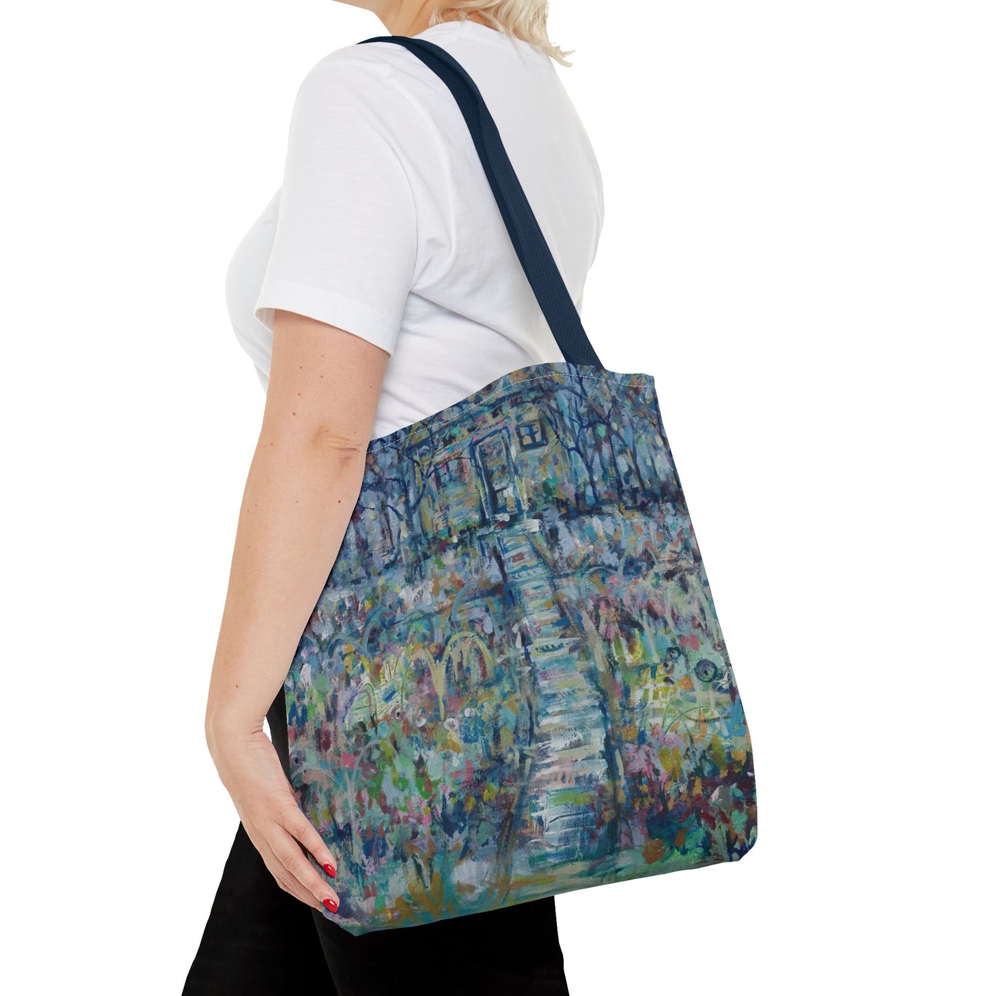 Blue Green Landscape Tree Nature Art Canvas Tote Bag - Climbing to a Higher Place by Leslie Karpinski