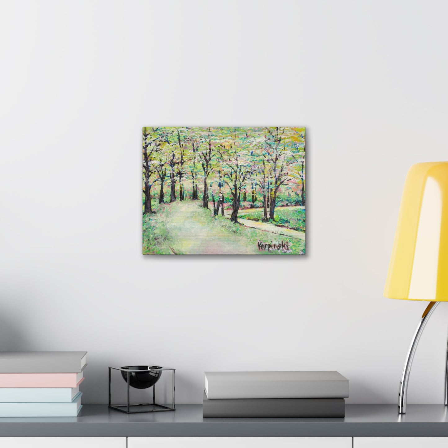 Spring Garden Canvas Art Nature Landscape Painting - Leslie Karpinski Bottom of Reynolda Gardens