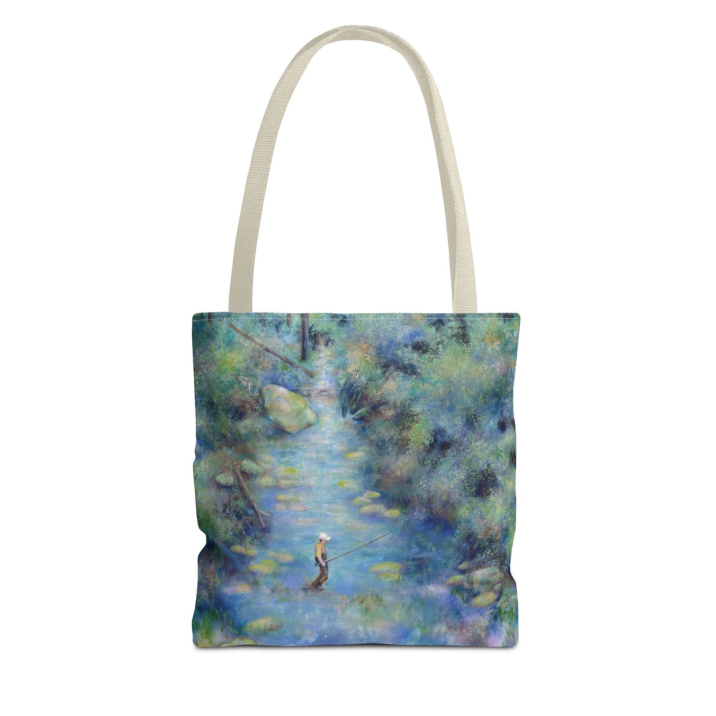 River Fishing Art Tote Bag Canvas Shopping Bag - River Wonders by Leslie Karpinski