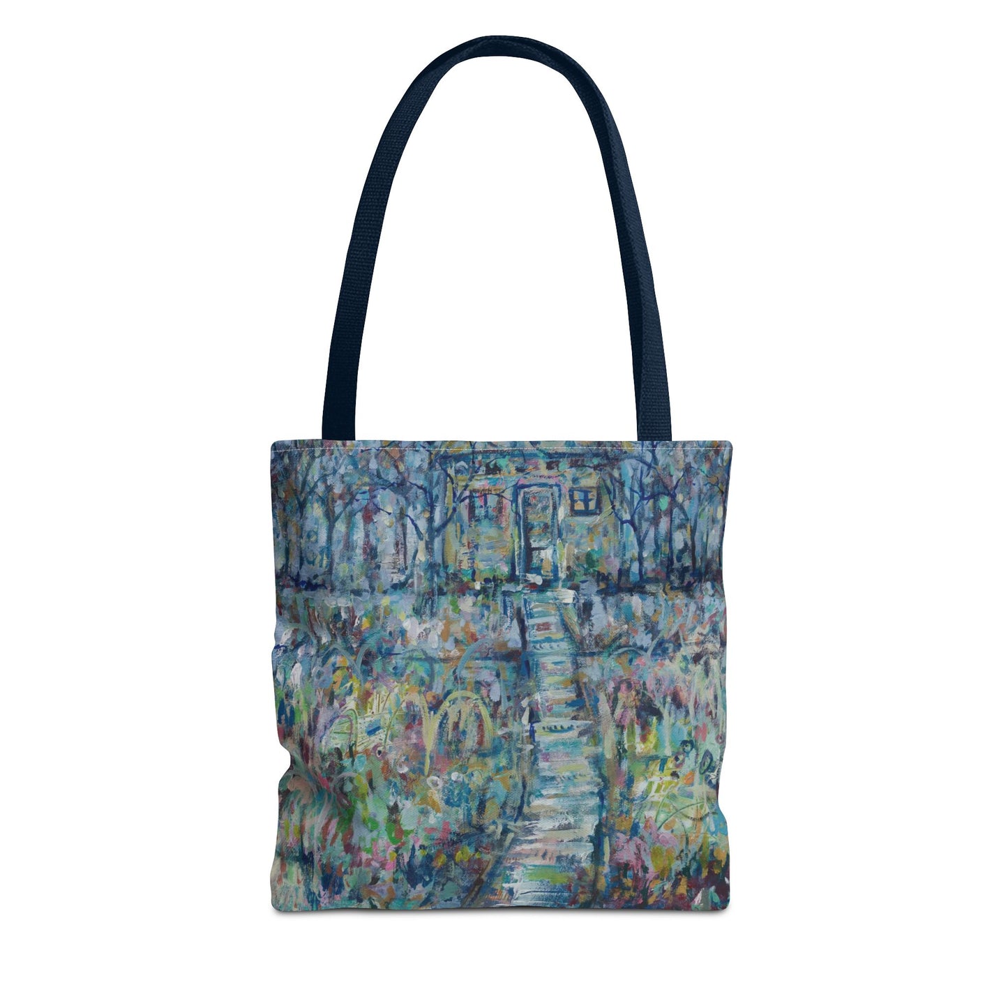 Blue Green Landscape Tree Nature Art Canvas Tote Bag - Climbing to a Higher Place by Leslie Karpinski