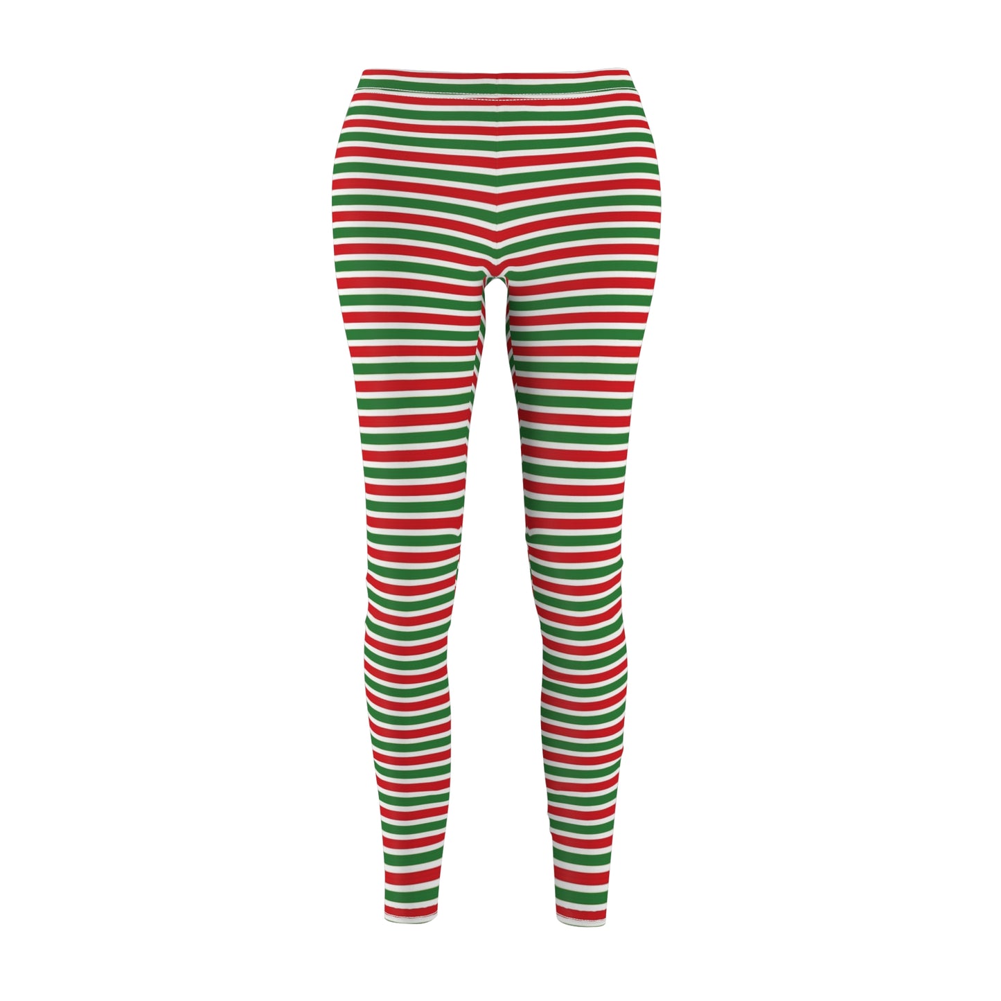 Green Red Horizontal Striped Christmas Womens Leggings - Saiko Studio