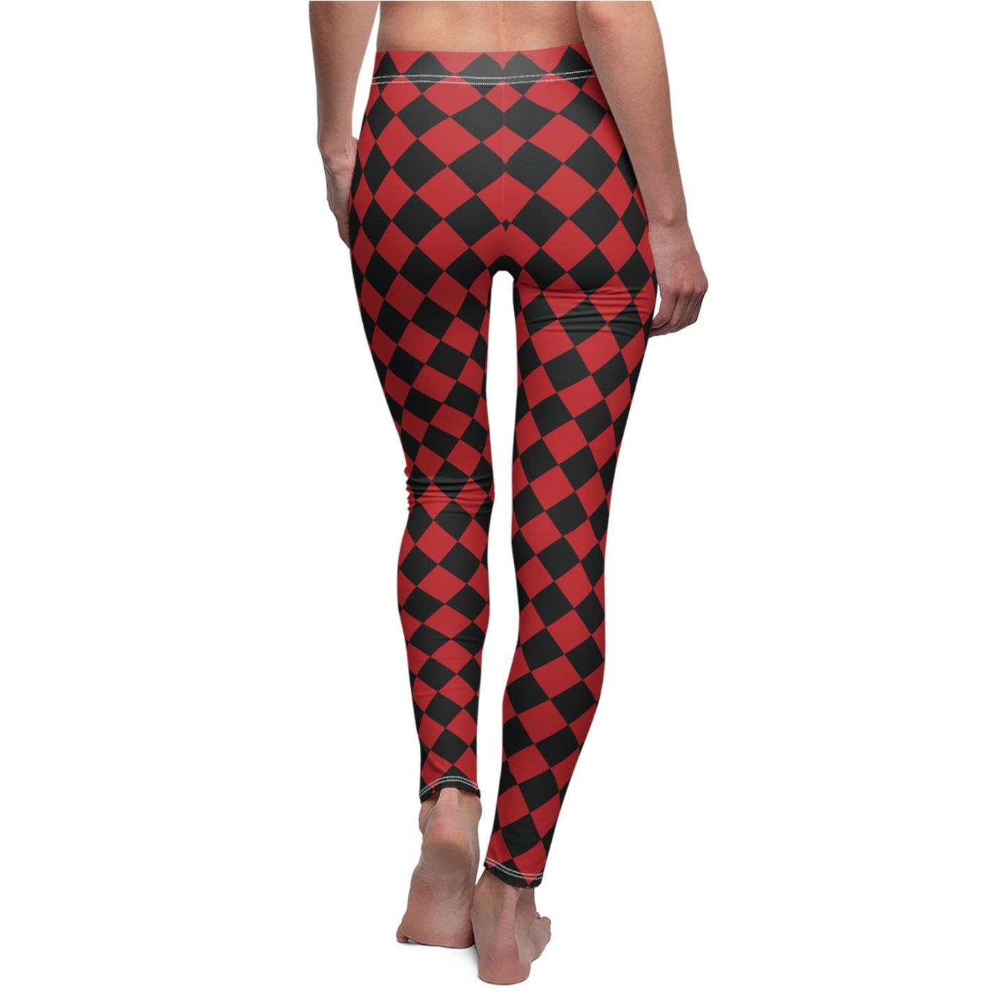 Red Black Harlequin Diamond Womens Leggings Yoga Stretch Pants - Saiko Studio