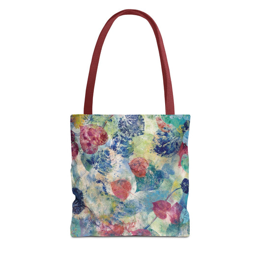 Leaf Print Nature Art Canvas Shopping Tote Bag - Red Bud - Leslie Karpinski