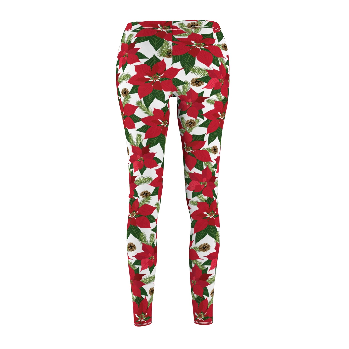 Green White Red Poinsettia Christmas Womens Leggings - Saiko Studio