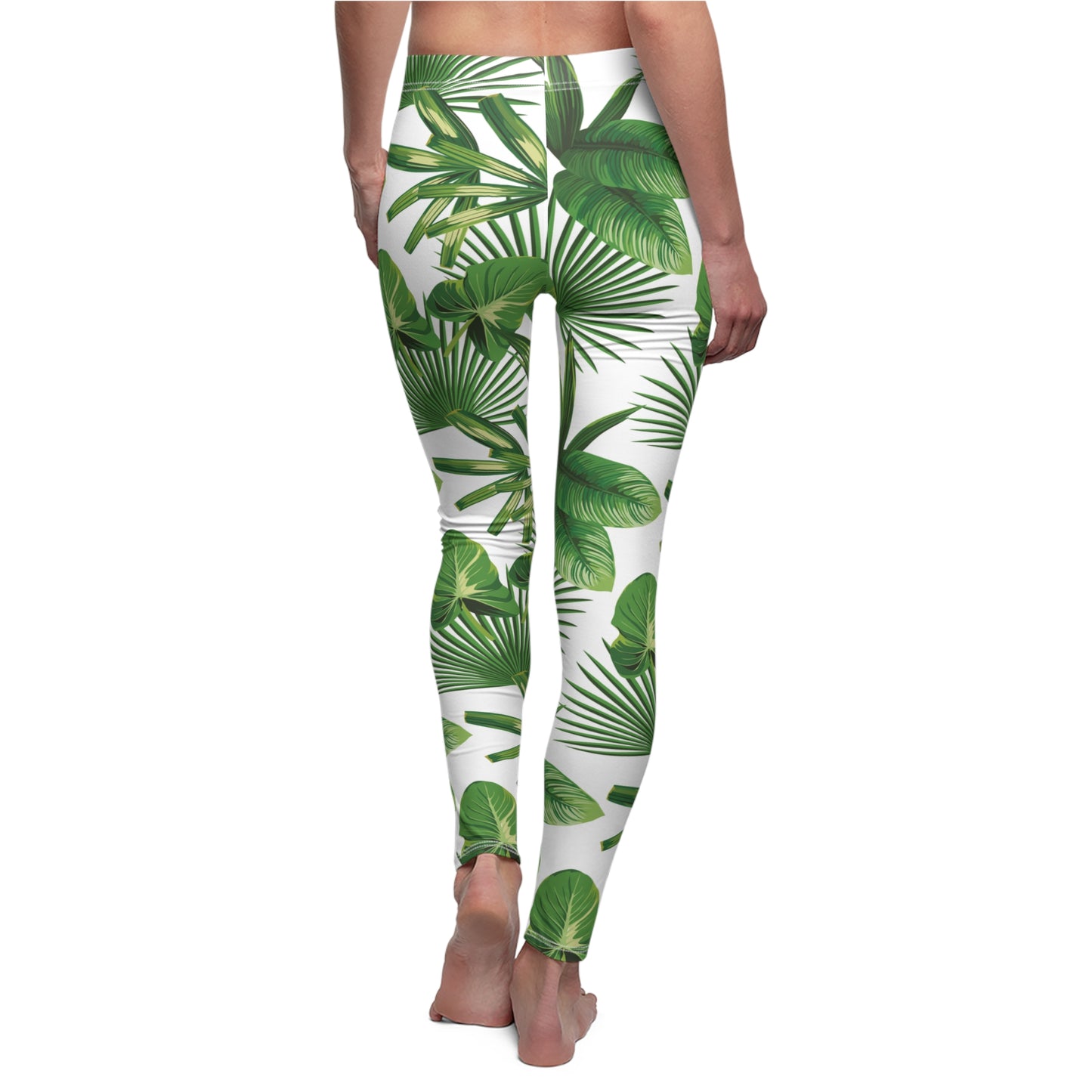 Green Tropical Palm Leaf Womens Leggings Stretch Pants - Saiko Studio