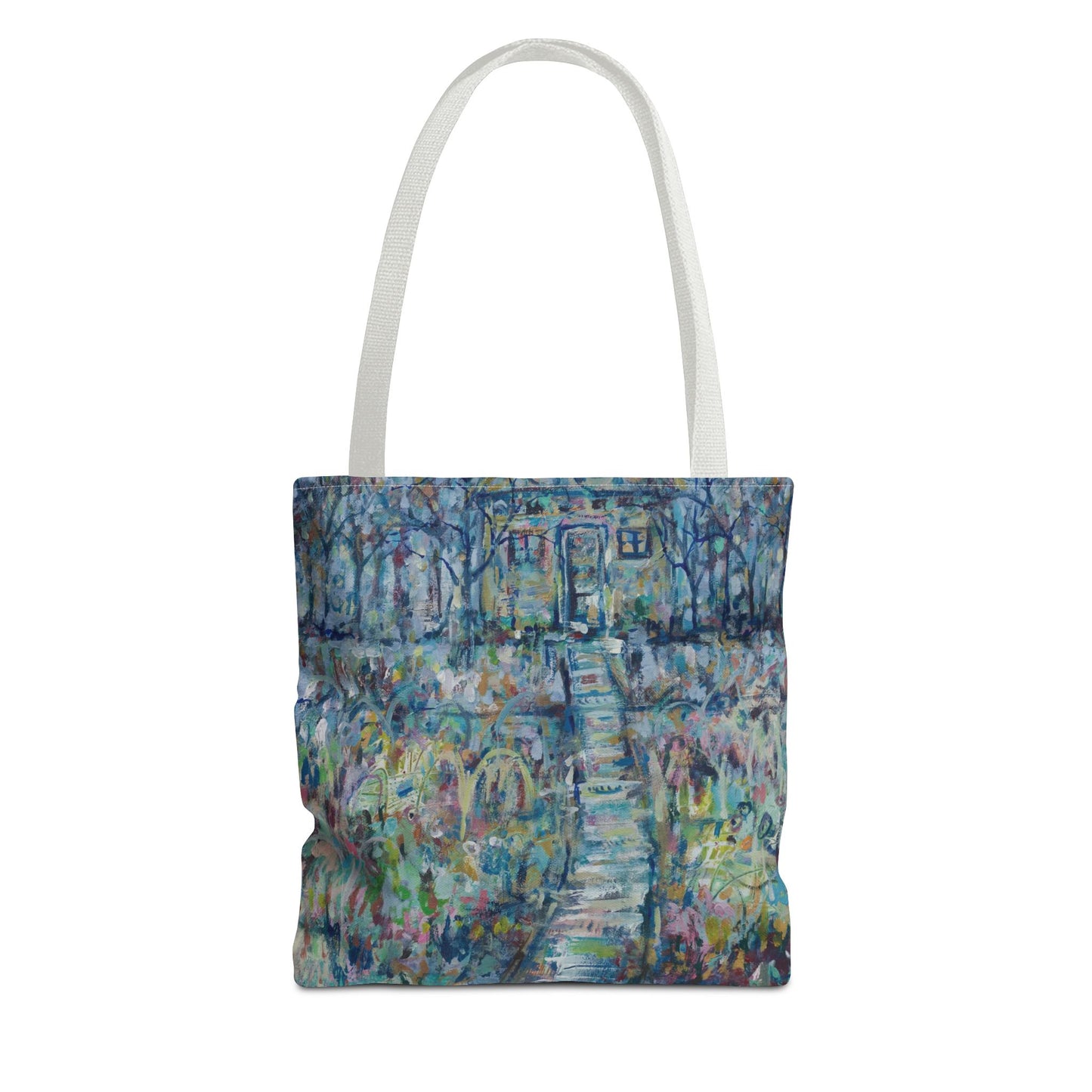 Blue Green Landscape Tree Nature Art Canvas Tote Bag - Climbing to a Higher Place by Leslie Karpinski