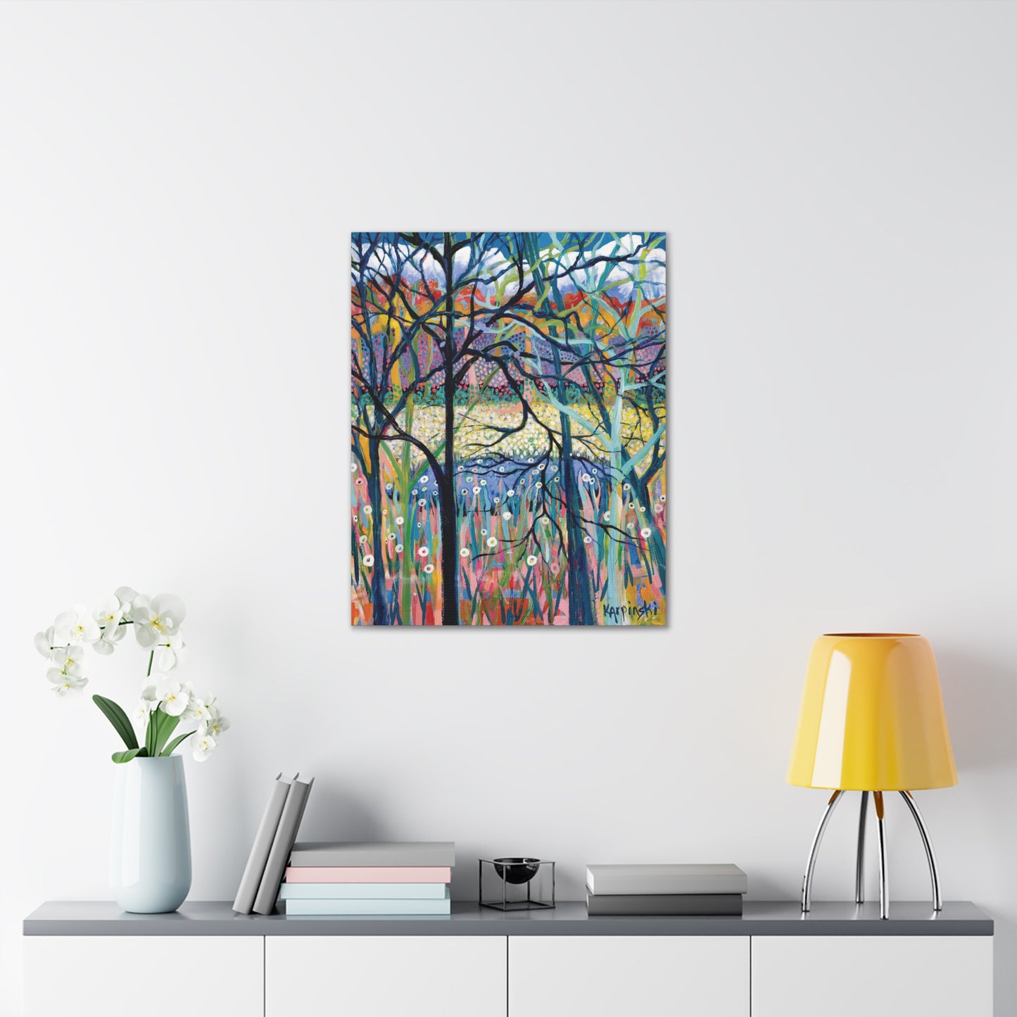 Colorful Tree Landscape Canvas Artwork Print Wall Décor - Stillness by Leslie Karpinski