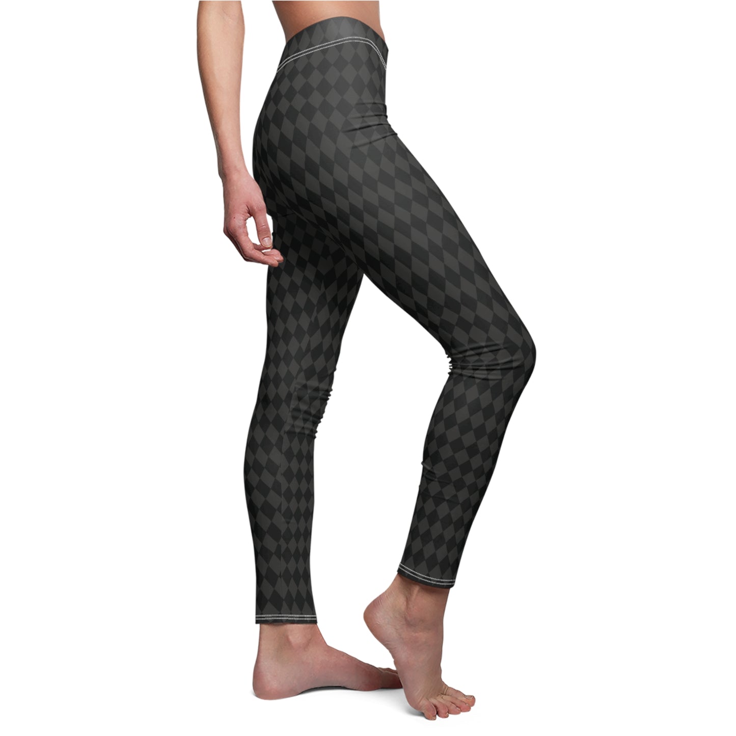 Black Dark Gray Harlequin Diamond Womens Leggings Yoga Stretch Pants - Saiko Studio