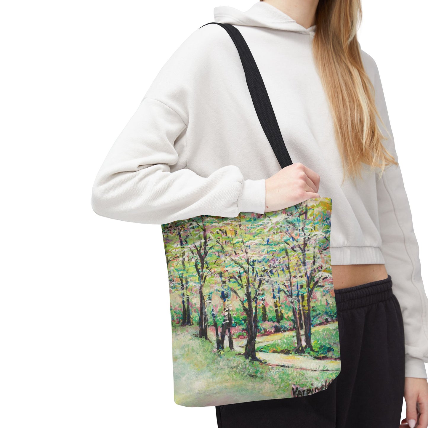 Bottom of Reynolda Landscape Art Canvas Tote Bag - Leslie Karpinski