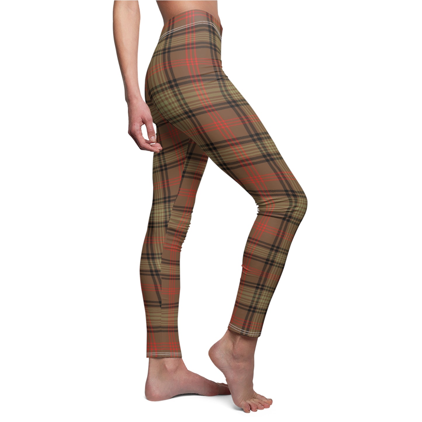 Brown Orange Plaid Tartan Legging Stretch Pants - Saiko Studio
