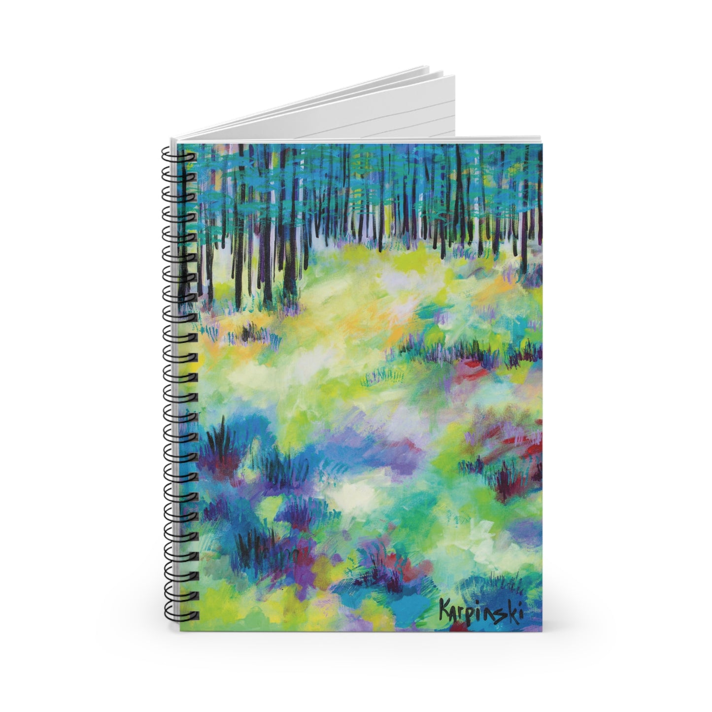 Landscape Art Spiral Bound Notebook Lined Journal - Leslie Karpinski - Field of Trees 2