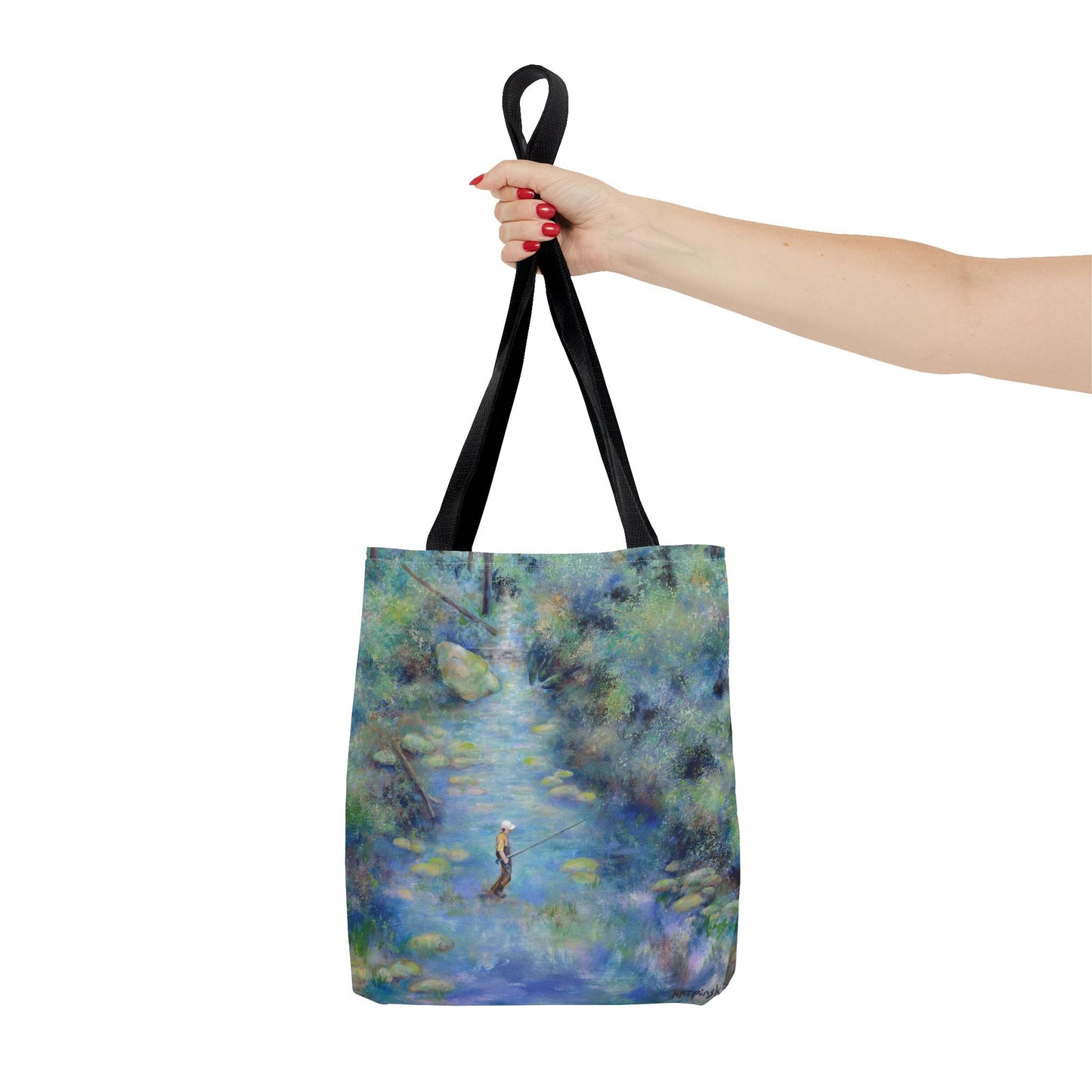 River Fishing Art Tote Bag Canvas Shopping Bag - River Wonders by Leslie Karpinski