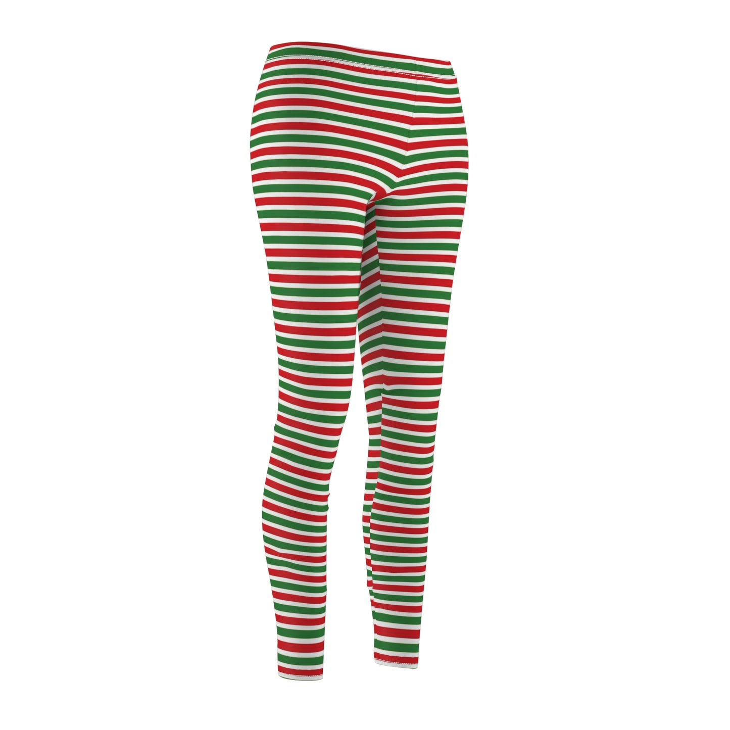 Green Red Horizontal Striped Christmas Womens Leggings - Saiko Studio