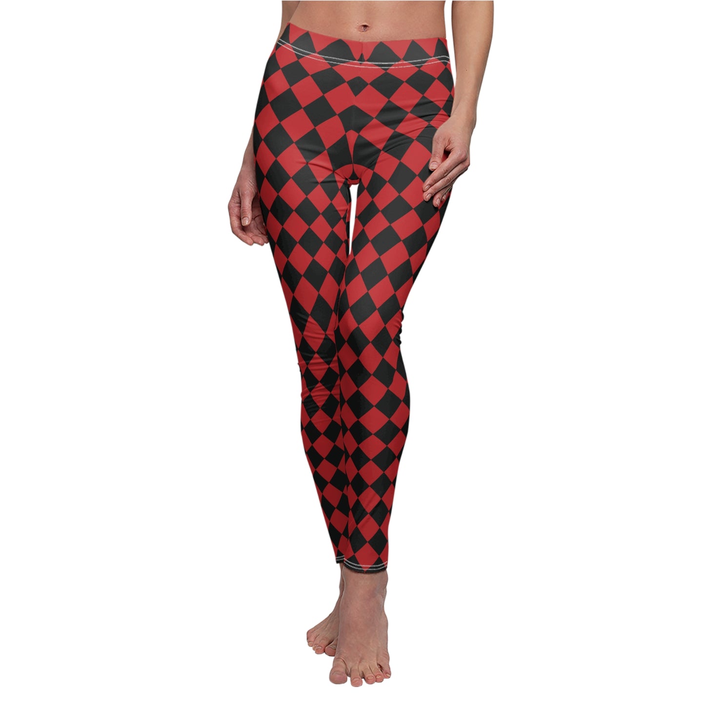 Red Black Harlequin Diamond Womens Leggings Yoga Stretch Pants - Saiko Studio