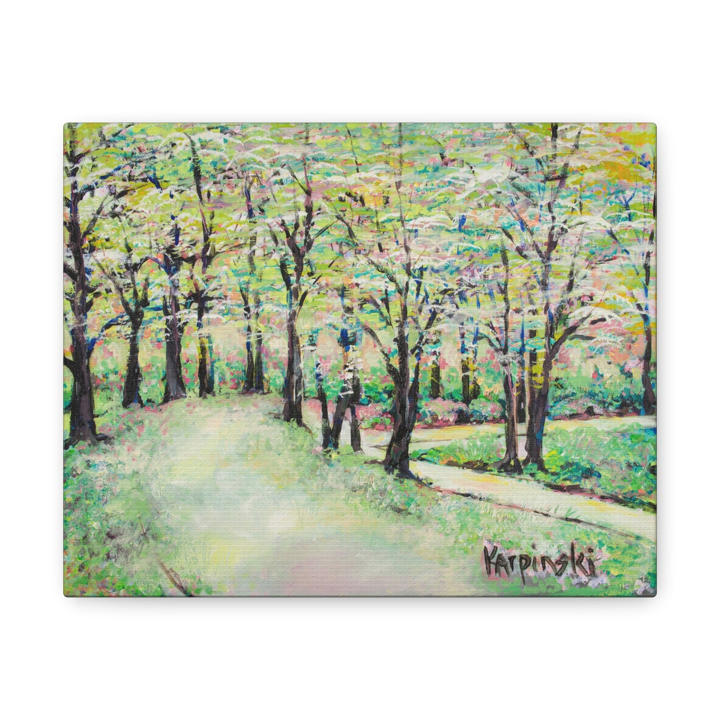 Spring Garden Canvas Art Nature Landscape Painting - Leslie Karpinski Bottom of Reynolda Gardens