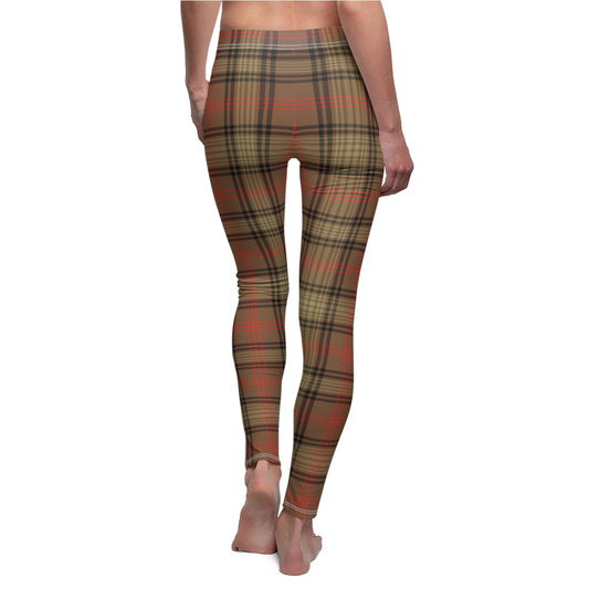 Brown Orange Plaid Tartan Legging Stretch Pants - Saiko Studio