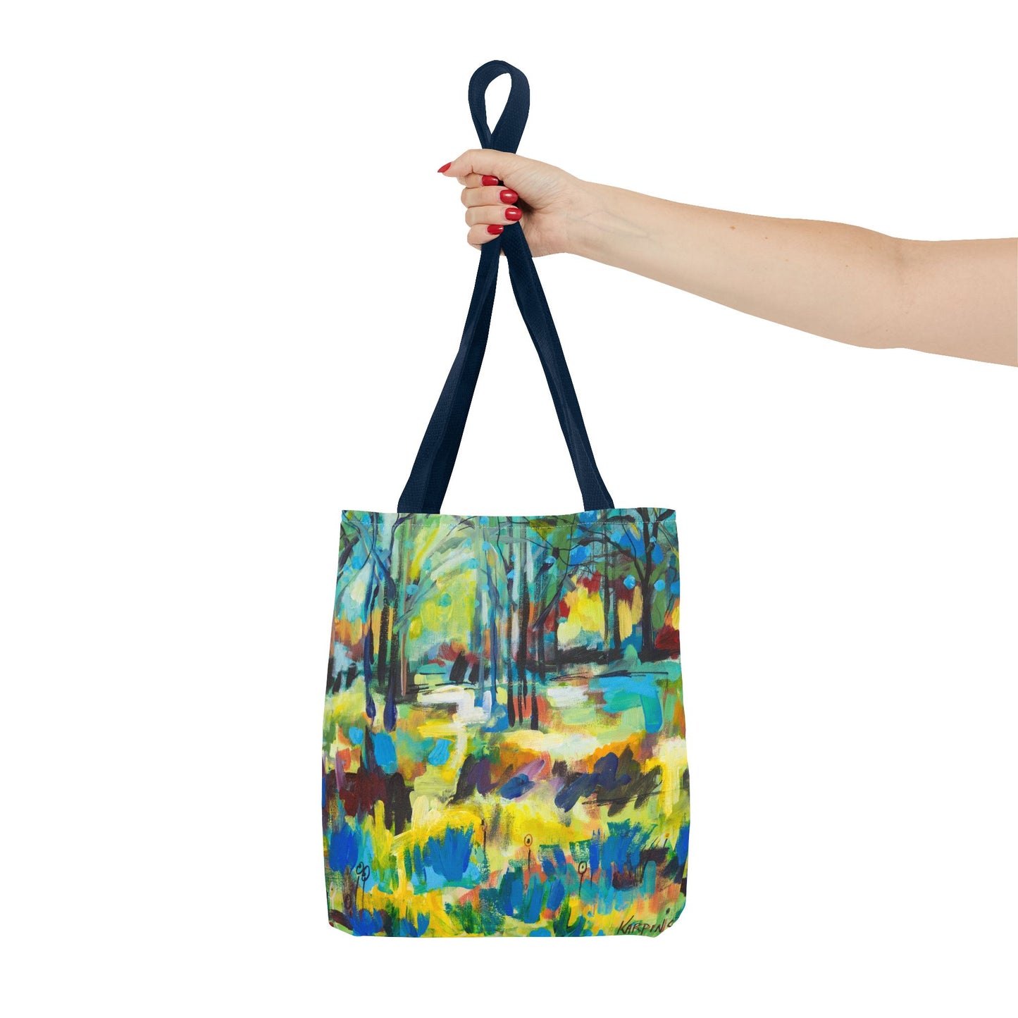 Tree Landscape Art Tote Bag Canvas Shopping Bag - Color Blast Through Trees by Leslie Karpinski