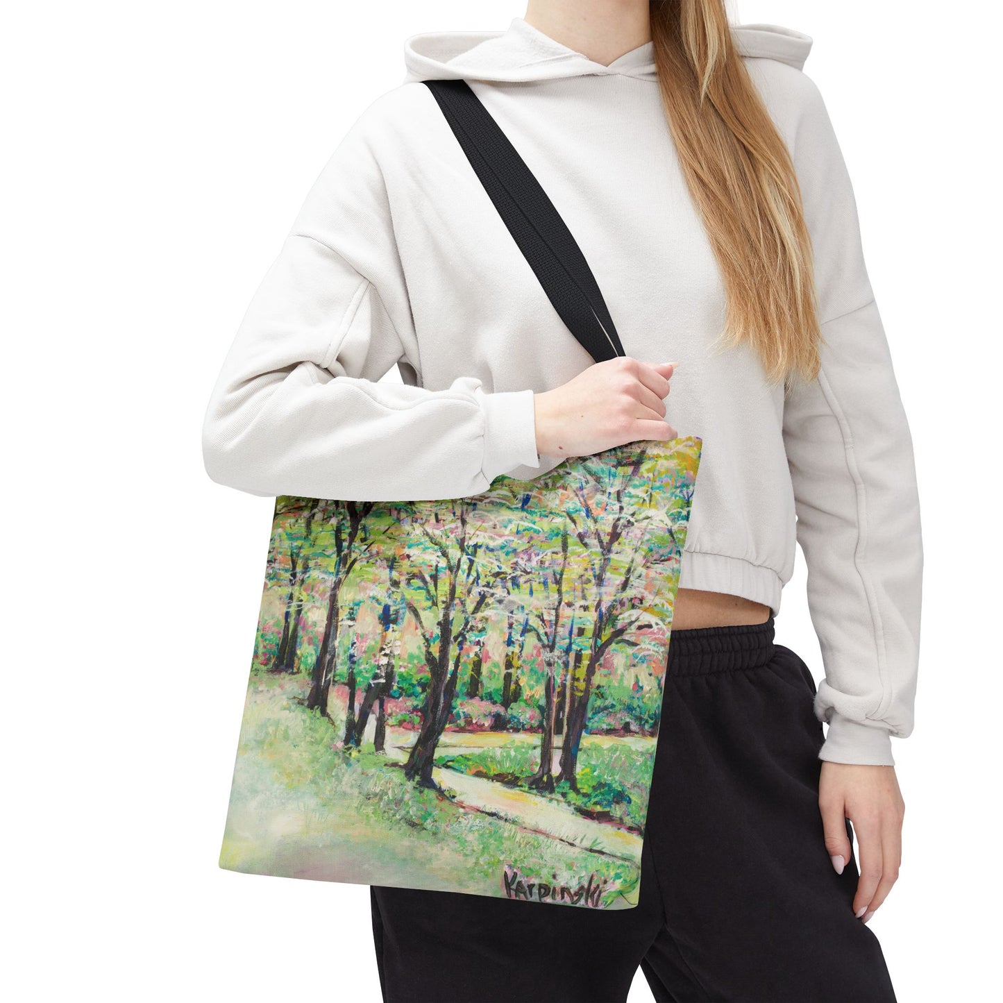 Bottom of Reynolda Landscape Art Canvas Tote Bag - Leslie Karpinski