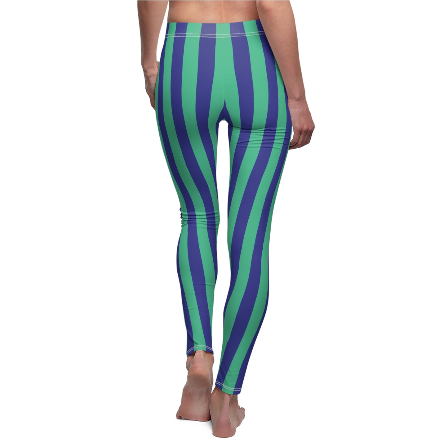 Green Blue Vertical Wide Striped Womens Leggings Yoga Pants - Saiko Studio