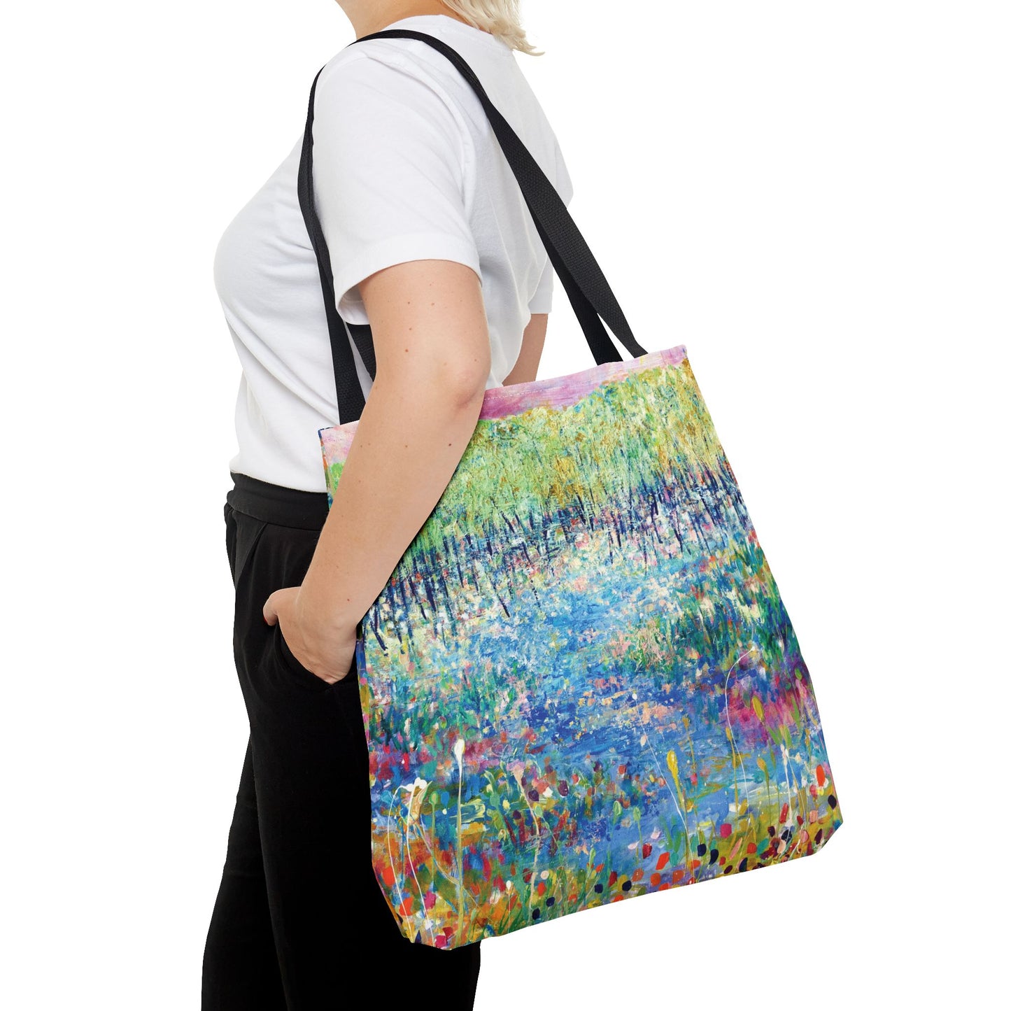 Floral Landcape Art Tote Bag Canvas Shopping Bag - Paths and Journies by Leslie Karpinski