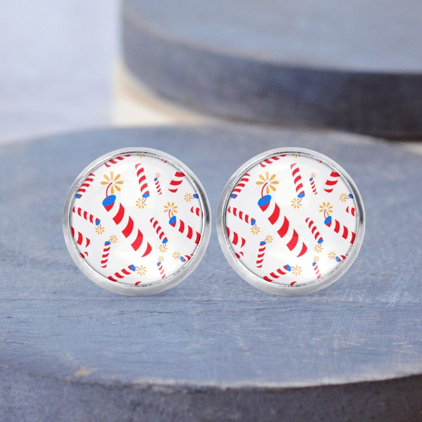 White Fireworks 4th of July Stud Dangle Earrings Necklace - Post Queen