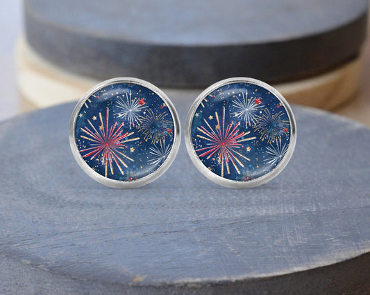 Fireworks 4th of July Stud Dangle Earrings Necklace Jewelry Set - Post Queen
