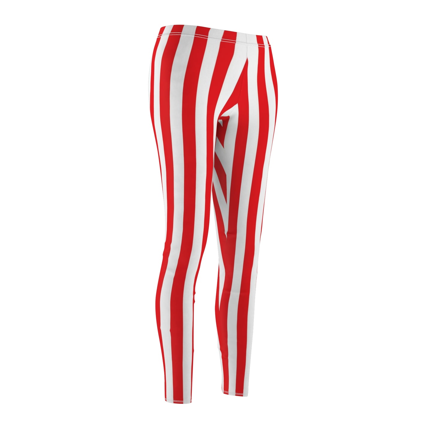 Red White Wide Vertical Striped Womens Leggings Yoga Pants - Saiko Studio