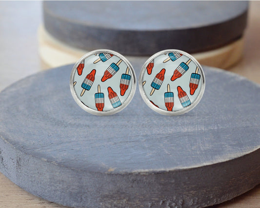 Popsicle 4th of July Stud Dangle Earrings Necklace Jewelry Set - Post Queen