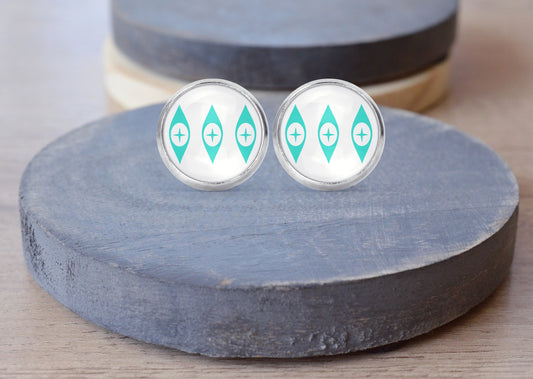 Turquoise Atomic Eyes Pyrex Stud Dangle Earrings Necklace Jewelry Set - Post Queen