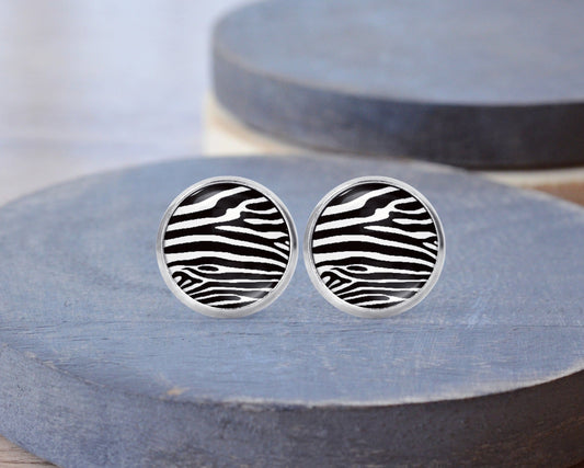 Zebra Print Stud Dangle Earrings Necklace Jewelry Set - Post Queen