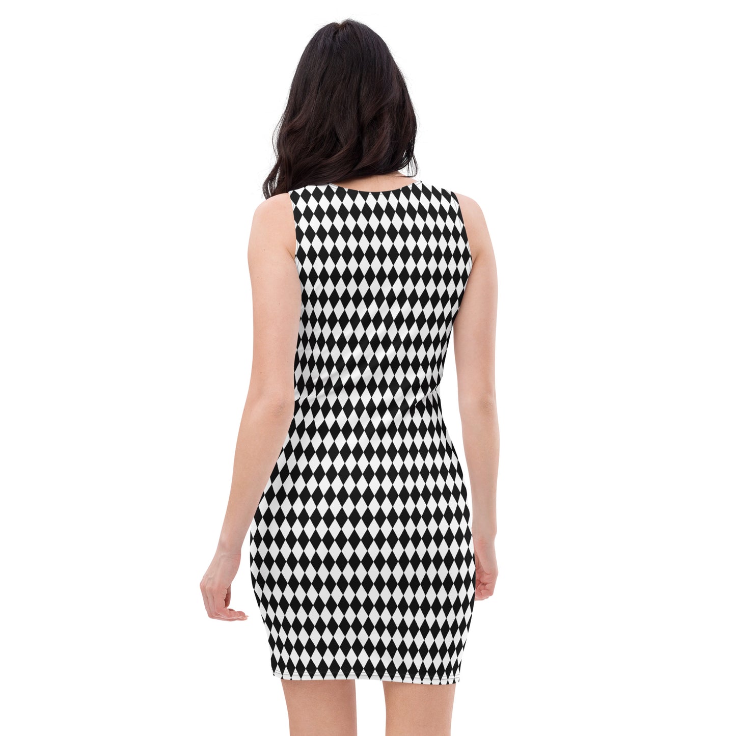 Black White Harlequin Diamond Womens Bodycon Tight Dress - Saiko Studio