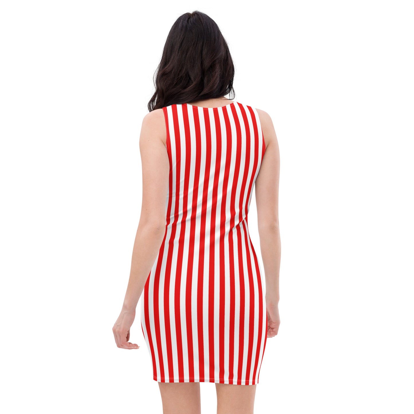 Red White Striped Womens Tight Bodycon Dress - Saiko Studio