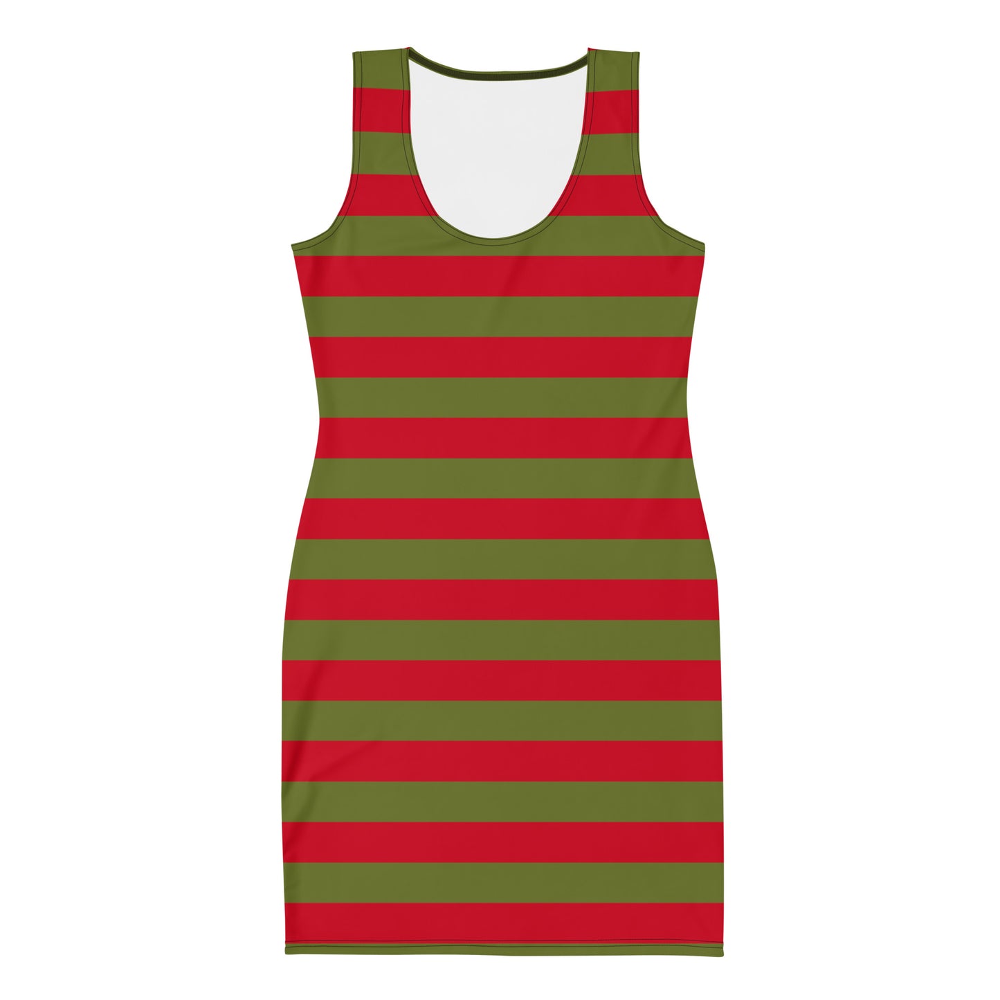 Red Green Horizontal Stripe Womens Freddy Dress - Saiko Studio