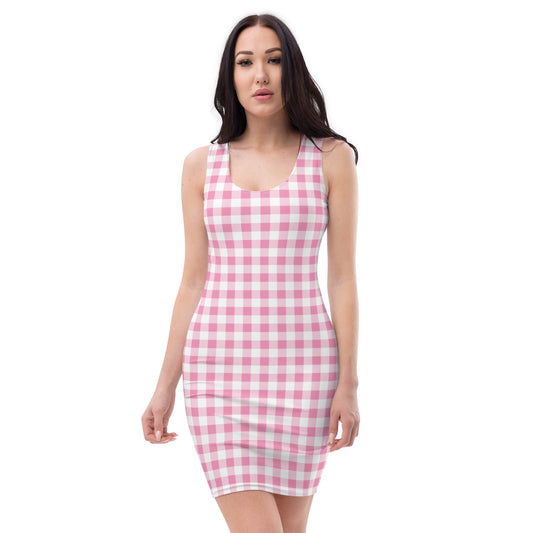 Pink White Gingham Womens Tight Bodycon Dress - Saiko Studio