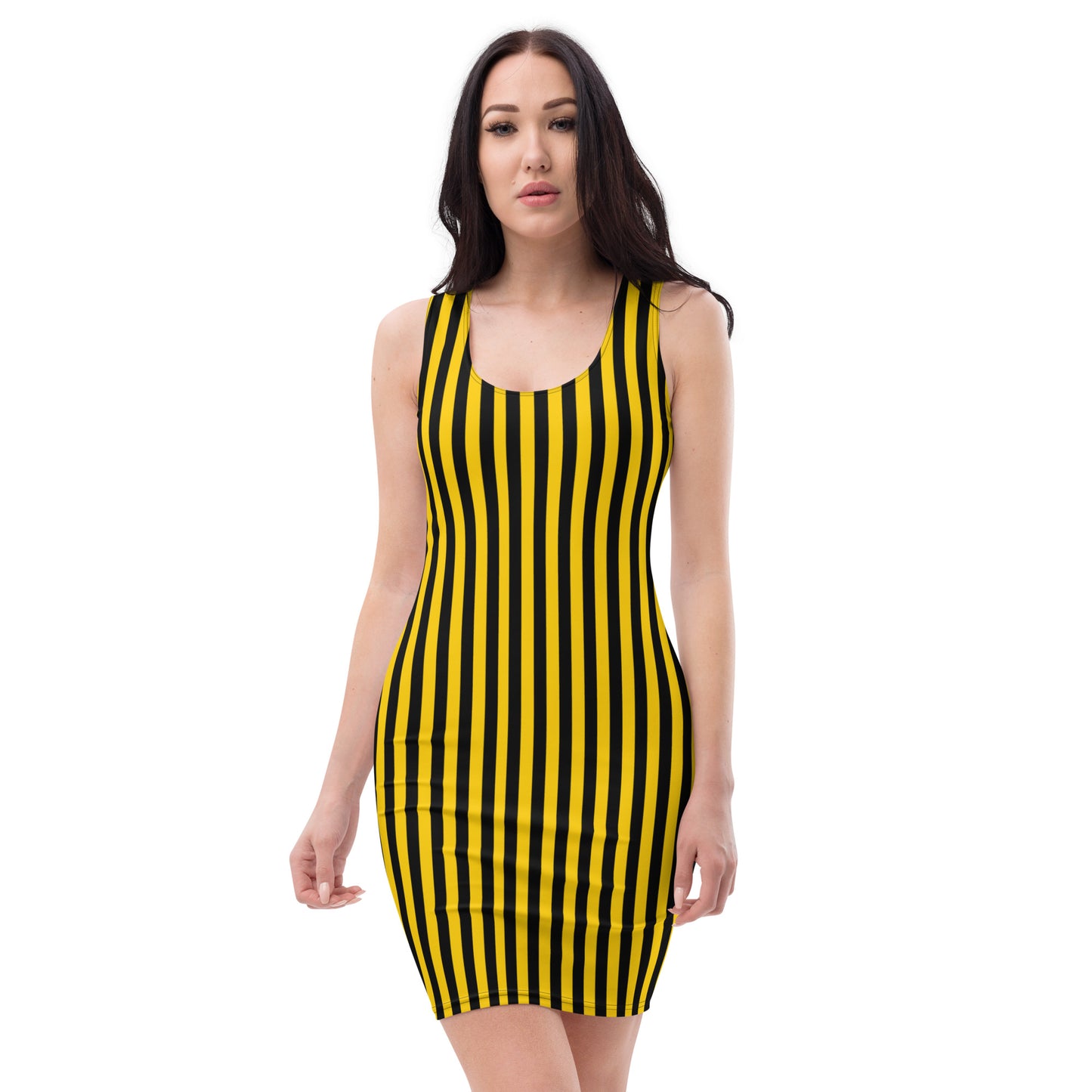 Black Yellow Striped Womens Tight Bodycon Dress - Saiko Studio