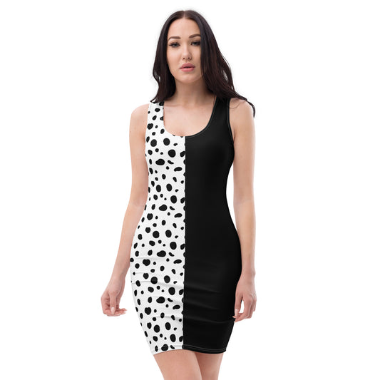 Womens Dalmatian Print Bodycon Tight Dress Halloween Costume - Saiko Studio