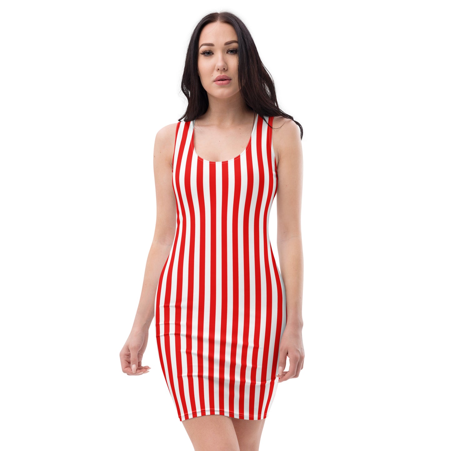 Red White Striped Womens Tight Bodycon Dress - Saiko Studio