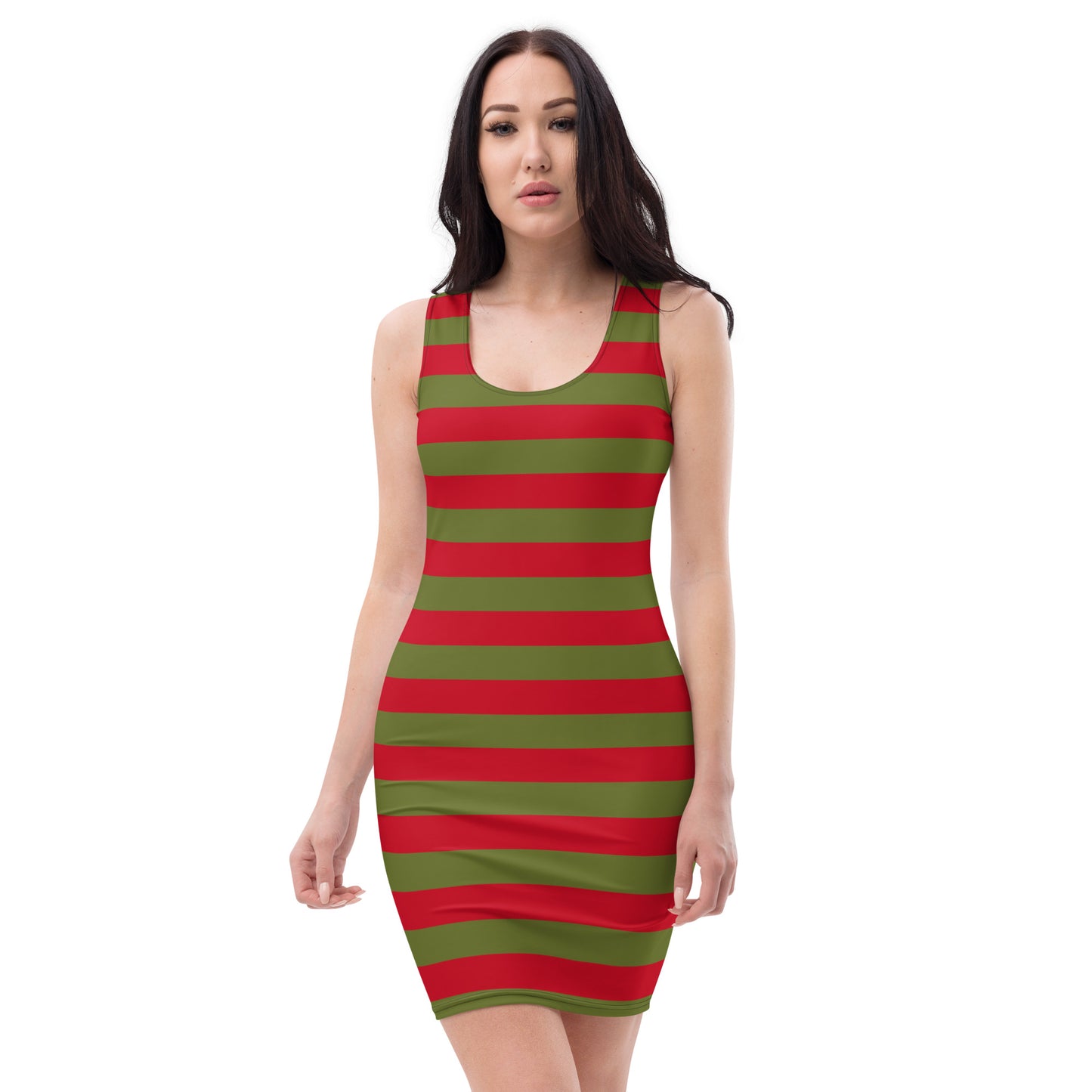 Red Green Horizontal Stripe Womens Freddy Dress - Saiko Studio