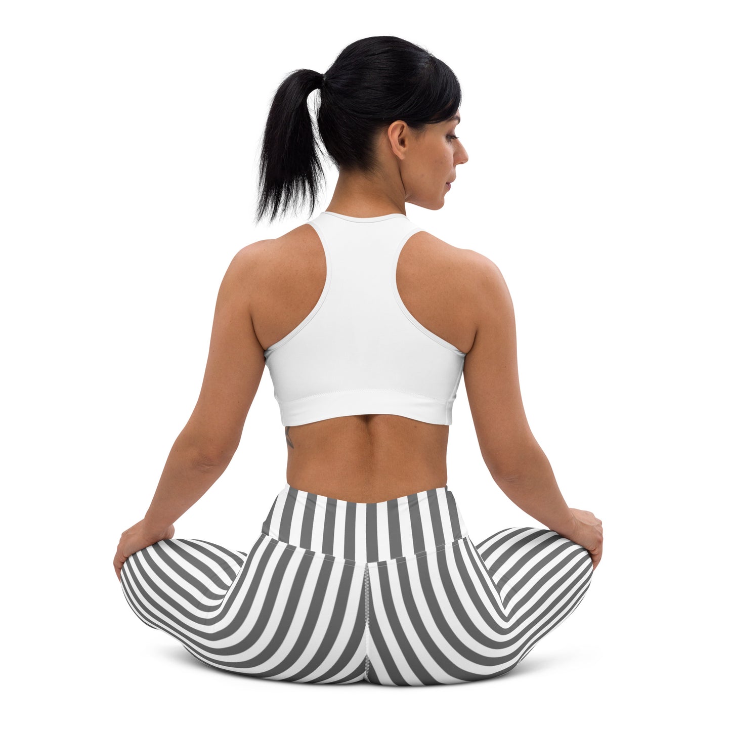 Gray White Vertical Striped High Waist Womens Yoga Leggings - Saiko Studio