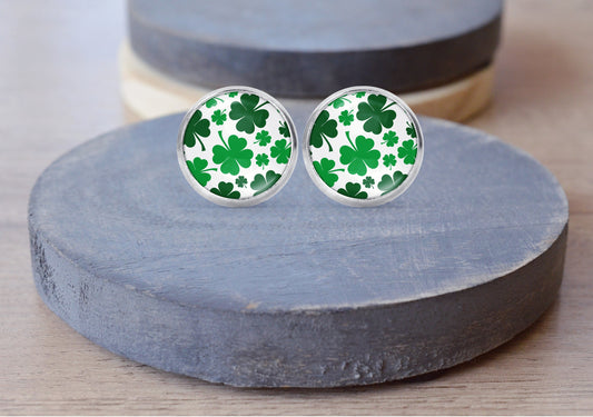 St Patricks Day Shamrock Clover Stud Dangle Earrings Necklace Jewelry Set - Post Queen
