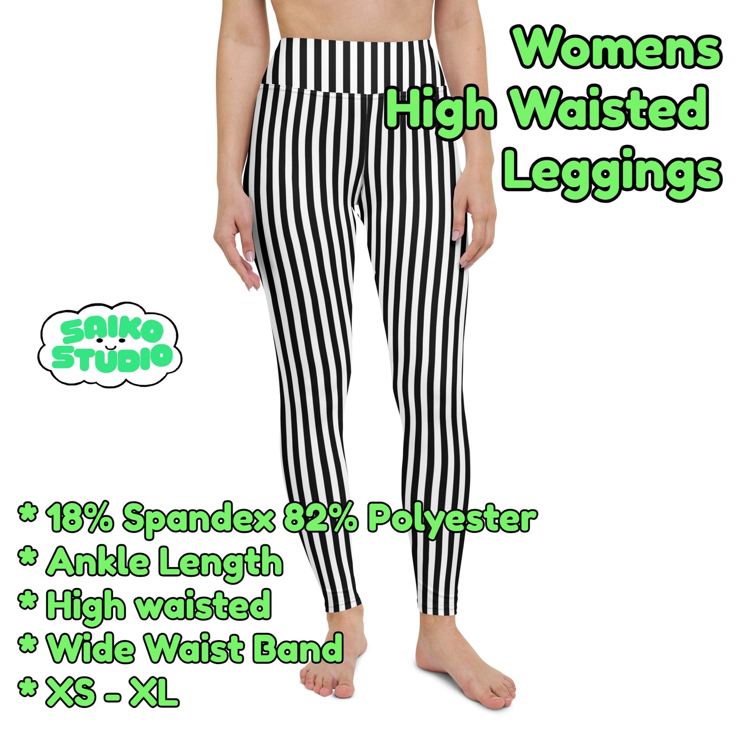 Gray White Vertical Striped High Waist Womens Yoga Leggings - Saiko Studio