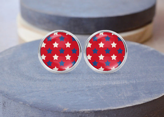 Red White Blue Star 4th of July Stud Dangle Earrings Necklace Jewelry Set - Post Queen